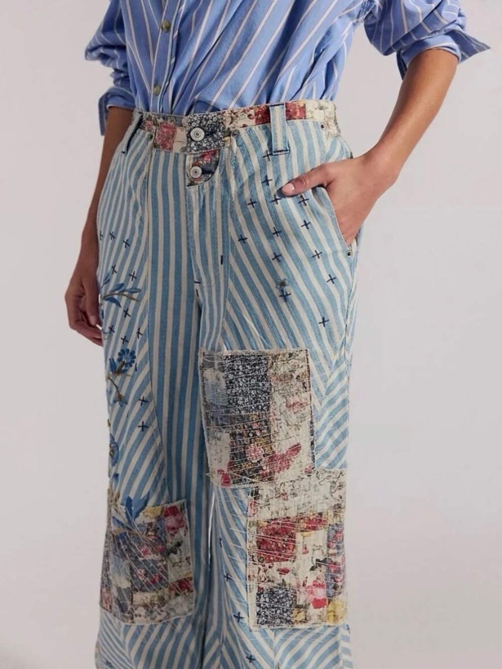 NWT We The Free People Runyon Patched Embroidered West Ridge Pants Jeans Size 14